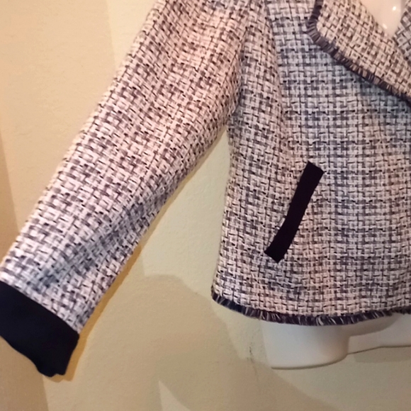 Chico's Moto Tweed Trim Detail Navy Jacket - Picture 5 of 15